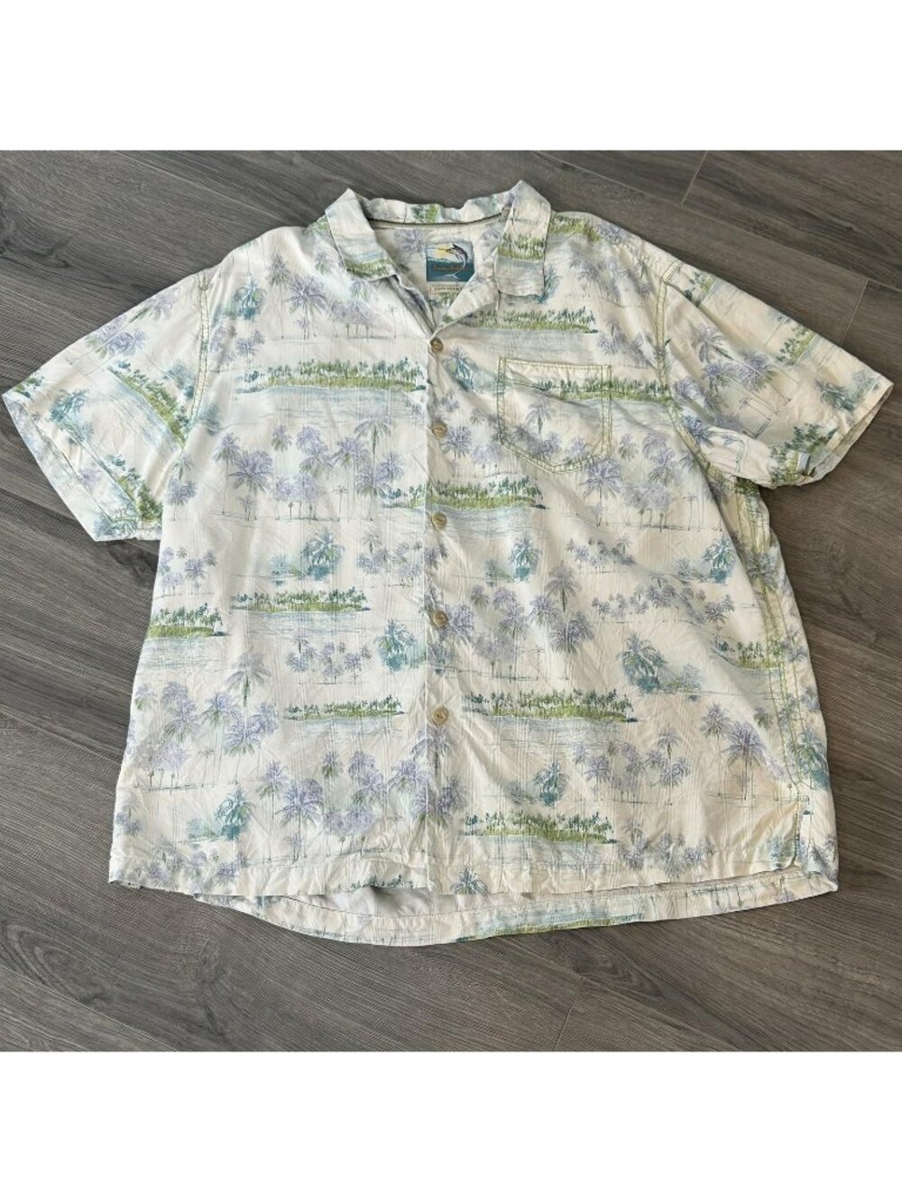 Tommy Bahama Shirt Mens 2XL Multicolor Palm Tree Silk Hawaiian Aloha Button Up